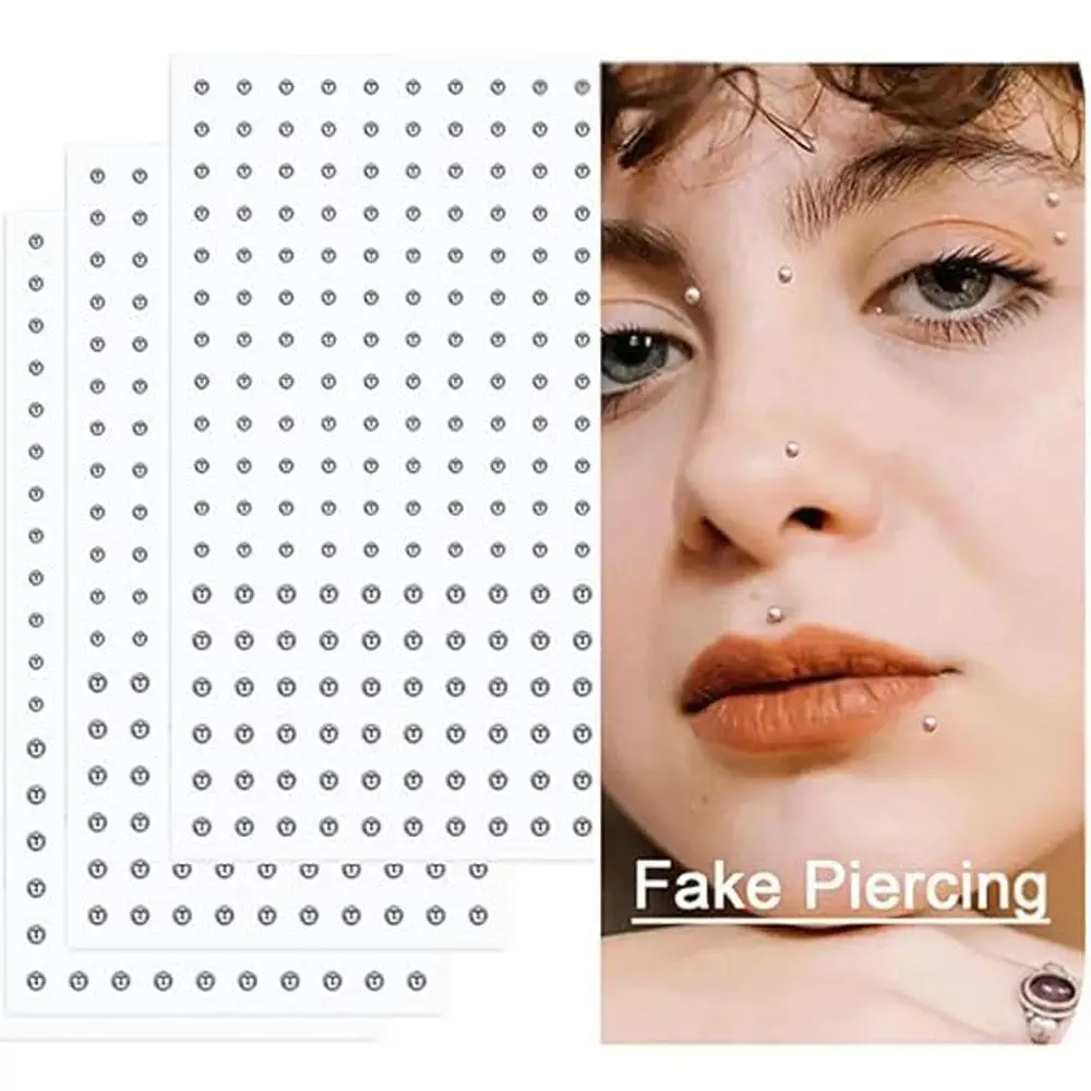 180Pcs ﻿Fake Eyebrow Piercing Fake Lip Labret Studs Stick On Nose Stud Facial Piercing Adhesive Face Jewelry Non Piercing Skin
