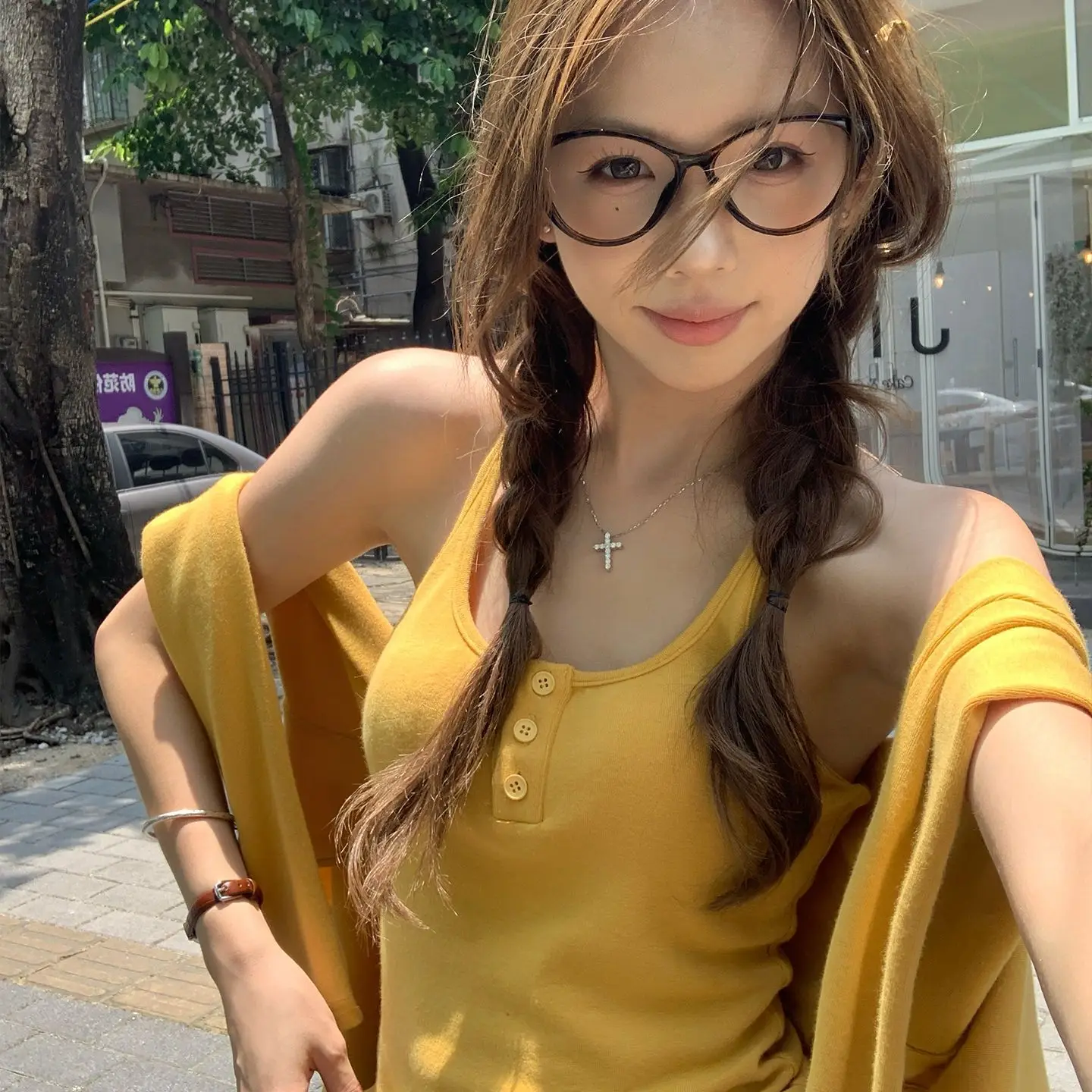 Women's Modal Pure Cotton Open Cardigan Jacket with Strap Vest Outer Sun Protection Cover Shirt Two-Piece Set Long Sleeve Top