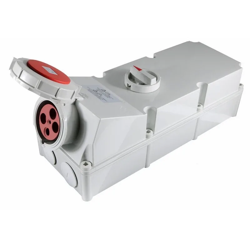 Mechanical interlock socket with switch three-phase four-hole 380-415V IP67 aviation waterproof safety socket