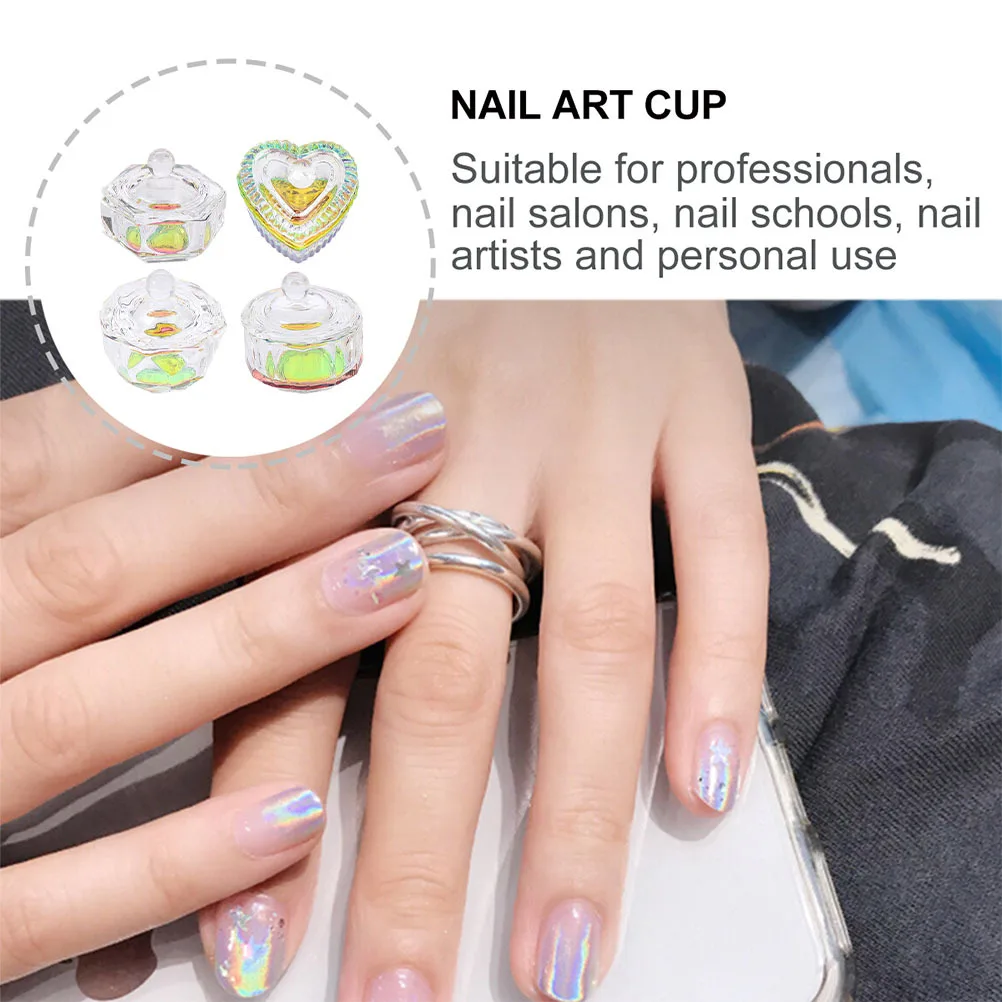 4Pcs Crystal Nail Art Cup Fashionable Elegant Noble Temperament Ideal for Professional Salon School Use Acrylic Liquid Powder