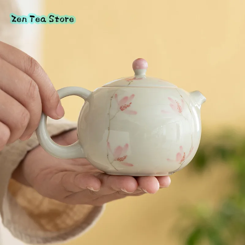 Hand-painted Pink Magnolia Xishi Pot Ceramic Teapot Tea Household Simple Small One Individual Small Teapot