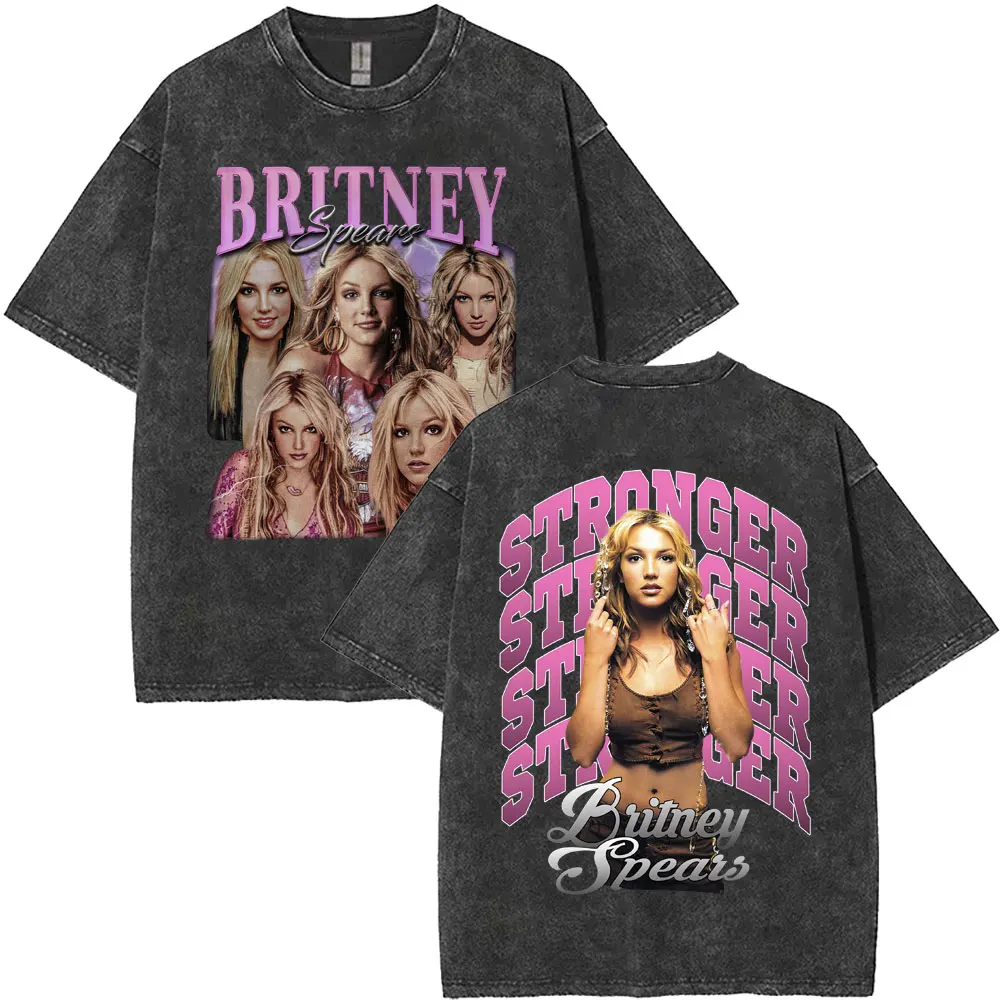 

Washed Vintage Britney Spears Stronger T-shirt Men Women Hip Hop Fashion Aesthetic T Shirt Cotton Oversized T Shirts Streetwear