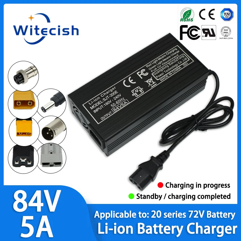 72V Charger 5A 20S Lithium-ion Battery Pack Charger 84V 5A Intelligent Fast Charging EU/ US/AU/UK Plug With Cooling Fan