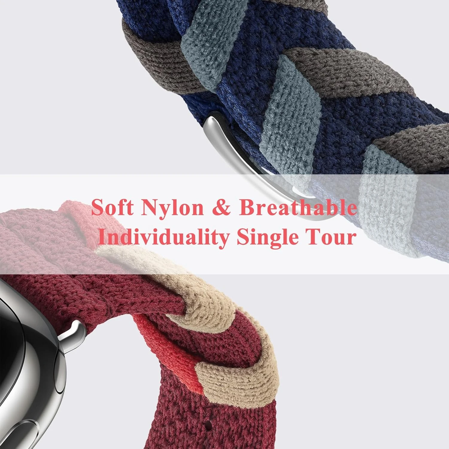 حزام ساعة من خيوط البولياميد المضفر الناعم القابل للتعديل لسلسلة 9-1، متوافق مع الرياضة النسائية والرجال مقاس 38-45 مم