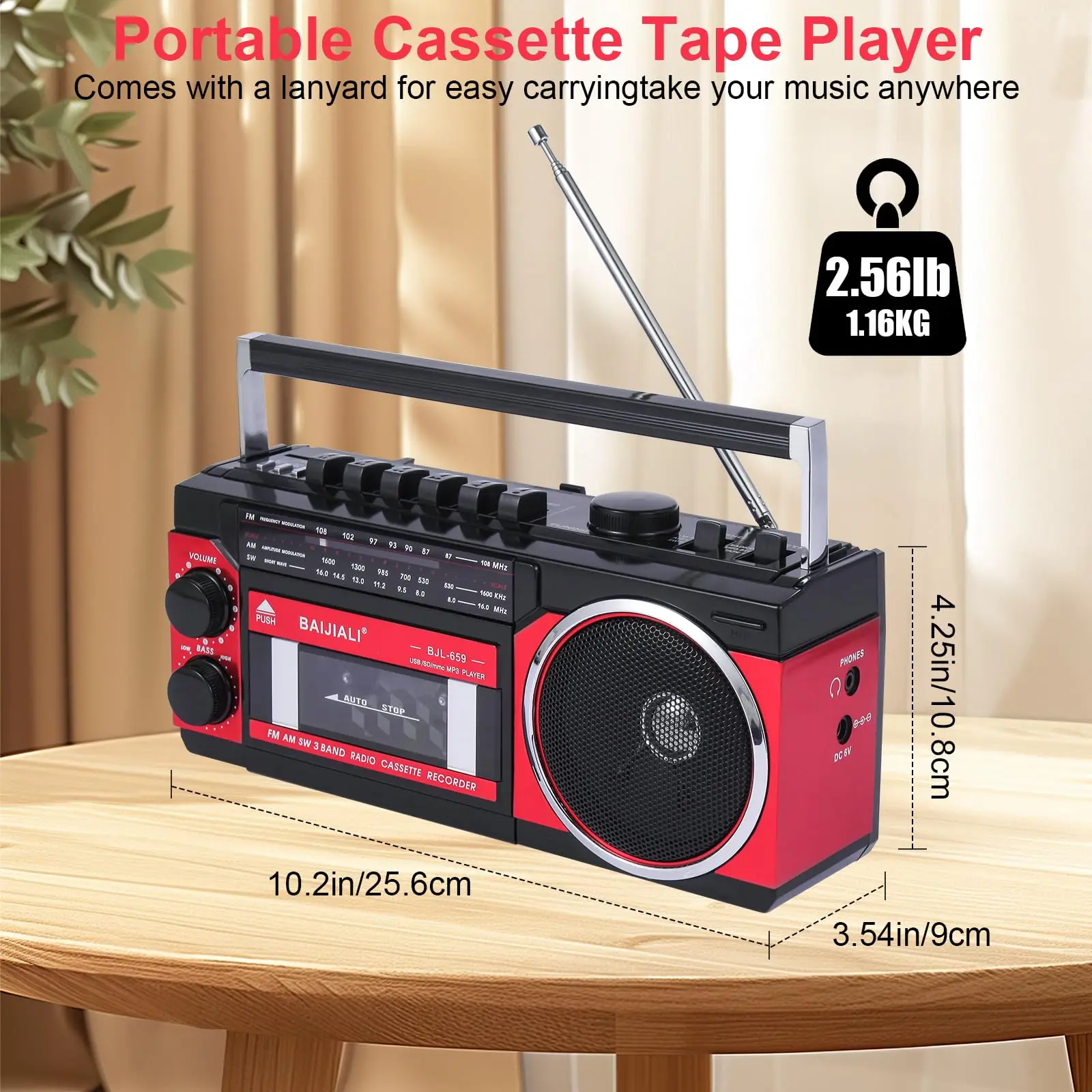 

Портативный кассетный магнитофон, AM/FM/SW радио, Bluetooth-динамик со слотом для USB/SD-карты, динамик для музыки для отдыха на открытом воздухе