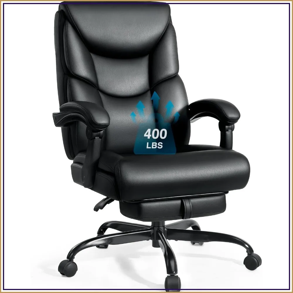 400lbs Reclining Office Chair with Foot Rest, Big and Tall PU Leather High Back Desk Chair