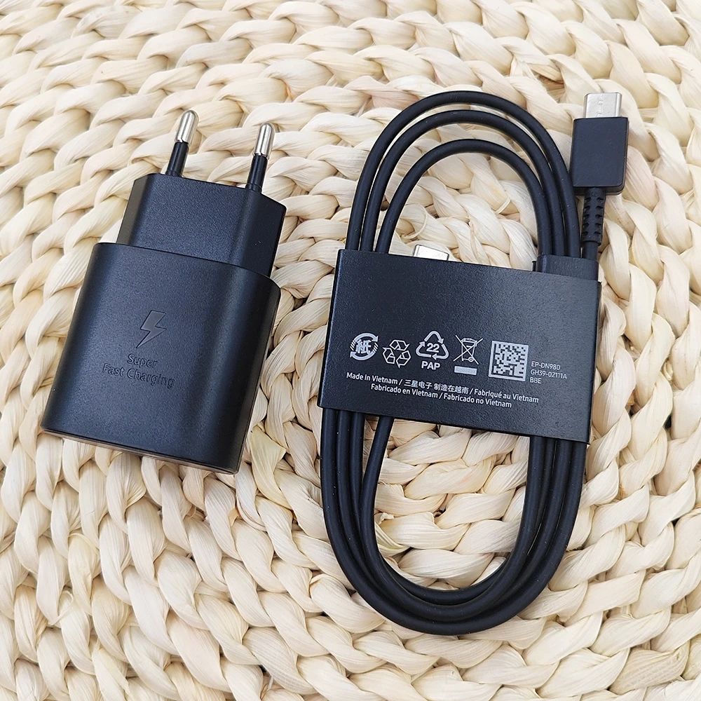 سامسونج 25 واط شاحن نوع C سوبر سريع مهايئ شحن لمجرة A12 A13 A14 A15 A16 A24 F12 F14 S10 5G نوت 10 + 20 الترا كابل