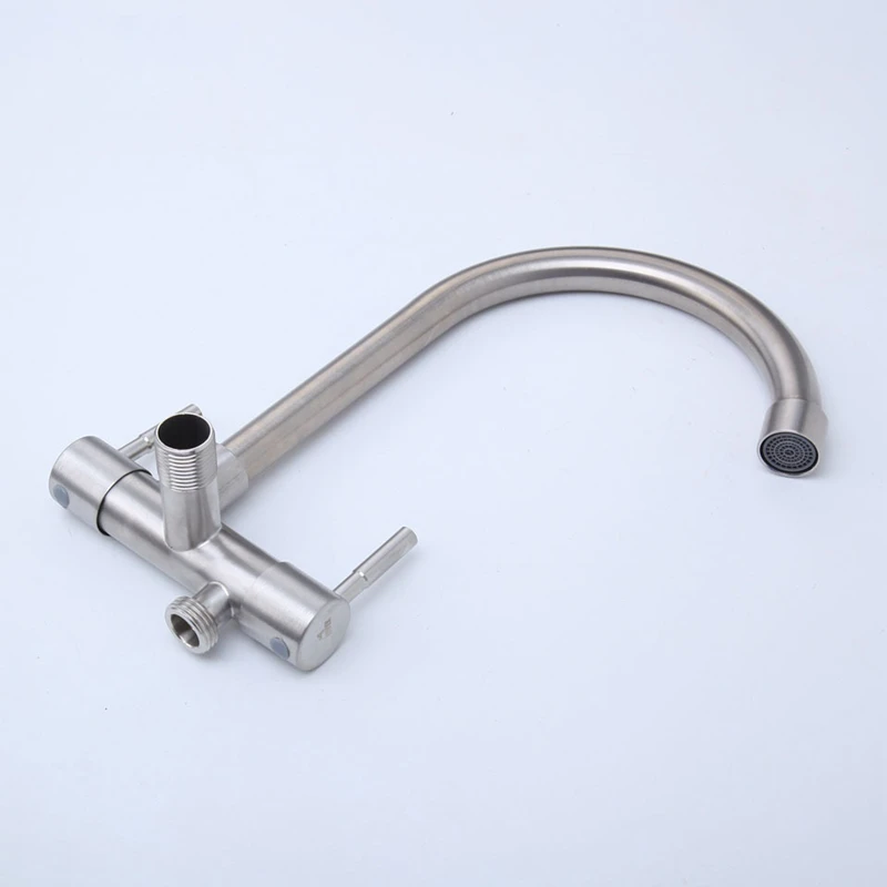 

Kitchen Faucet 304 Stainless Steel Wall Mounted Horizontal Single Cold Faucet Double Control Faucet