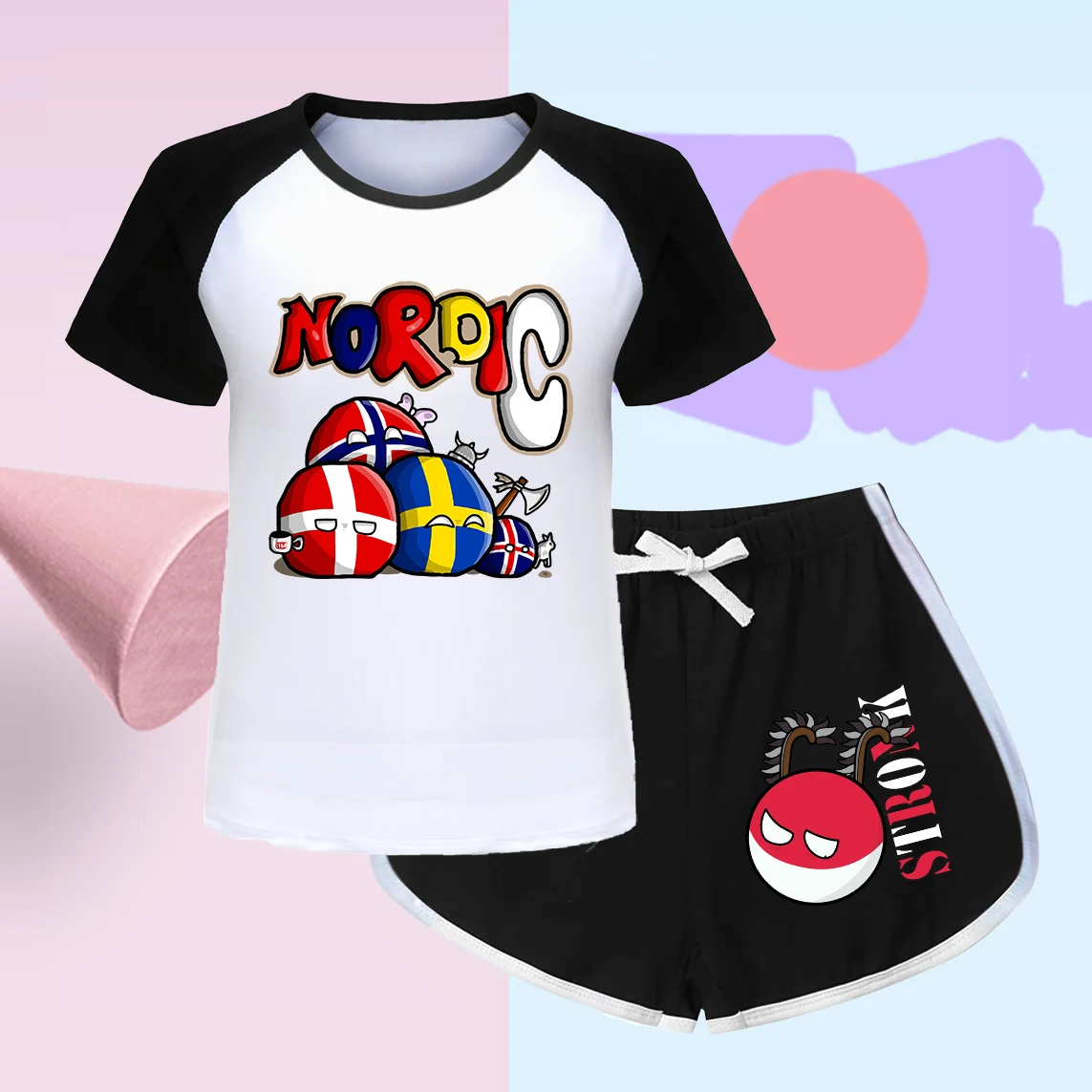 Countryball Clothes for Summer Toddler Girls Clothes Children  Polandballs Top Child Tracksuit Boys Suit Child House Clothing