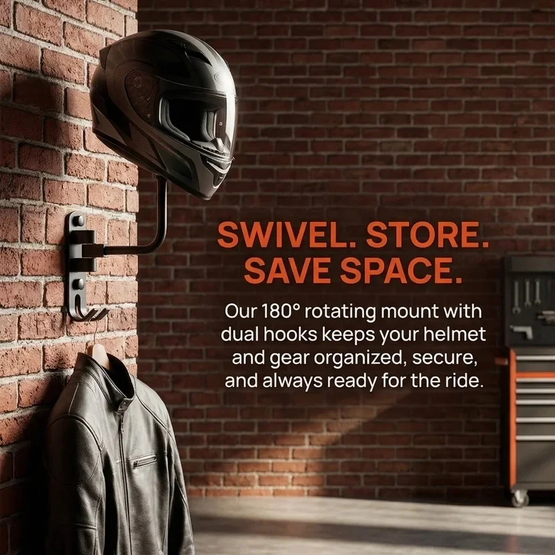 Premium Aluminum Alloy Helmet Hanger — 180° Rotatable, Wall-Mounted