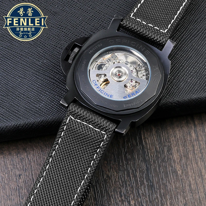 سوار ساعة نايلون منقوش للرجال ، حزام قماش ، 24 ، سوار أزرق ، بانيراي لومينو PA441 ، جودة عالية ، ألياف كربون