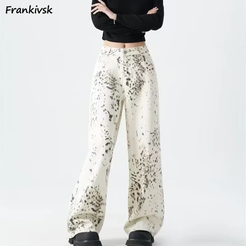 

Women Jeans New Arrival Design Trousers Creativity Students All-match Leopard Vintage Wide Leg American Style Advanced Ins Baggy