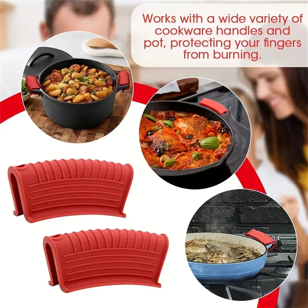 2/4pcs Heat-Resistant Silicone Handle Covers Non-Slip Pots Ear Clip Holder for Oven Baking Pan Protective Grips Kitchen Cookware