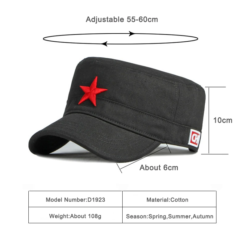 Gorra de béisbol plana para hombre, gorro con bordado de pentagrama 3D, Estrella Roja, visera para el sol al aire libre, Primavera