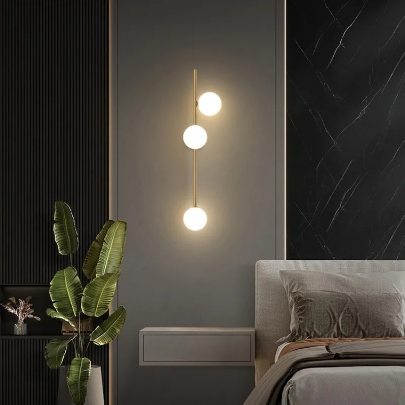 European Modern Simple LED Copper Wall Lamp Living Room Background Wall Bedroom Bedside Decorative Atmosphere Lighting