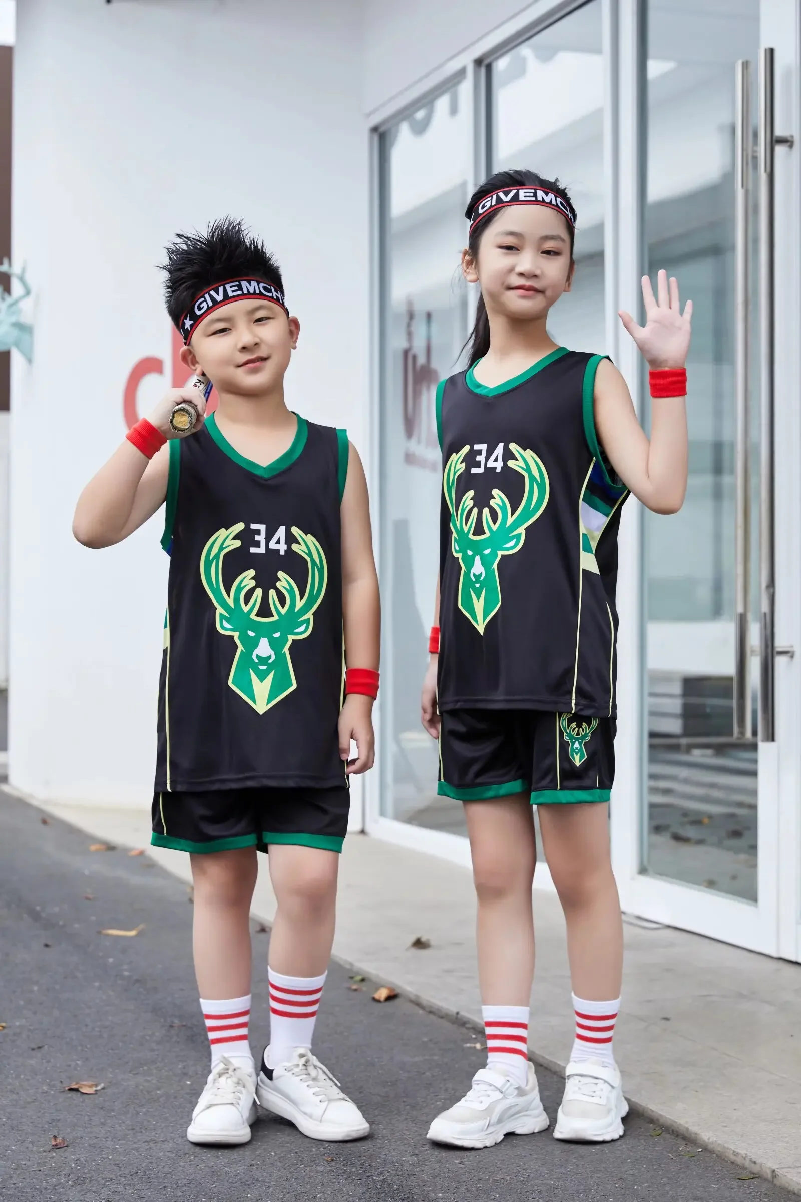 24/25 boy girl NBA Basketball Jerseys Children's uniform set primary school jersey  uniform training vest Bucks Black No. 34