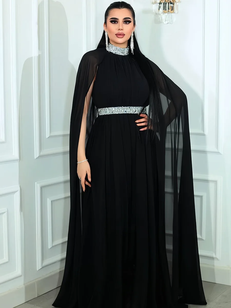 

Dubai Arabic Robe Chiffon Diamonds Abayas for Women Muslim Party Dress Marocain Islamic Jalabiya Turkey Kaftan Robe Evening Gown