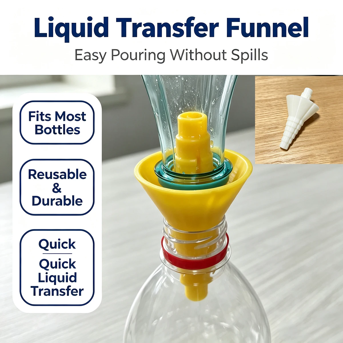 Multi-caliber Liquid Transfer Funnel, Reusable Spill Proof Pouring Funnel, Universal Adapter Funnel for Oil Water Liquid Transfe