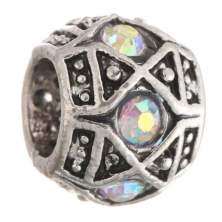 10Pcs Micro Pave CZ Zircon Beads Big Holes Beads Round Ball Loose Spacer Beads for DIY Bracelet Jewelry Making Accessories