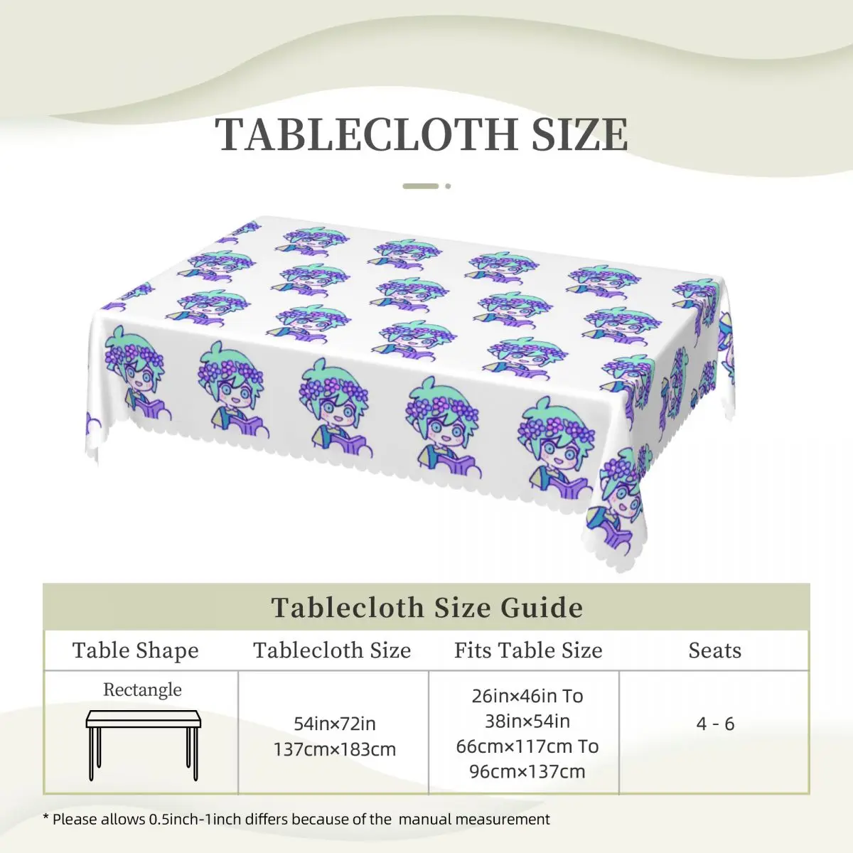 Cute Basil Omori Emote Customized Rectangular Tablecloth Oilproof Table Cover for Dining Events Table Cloth