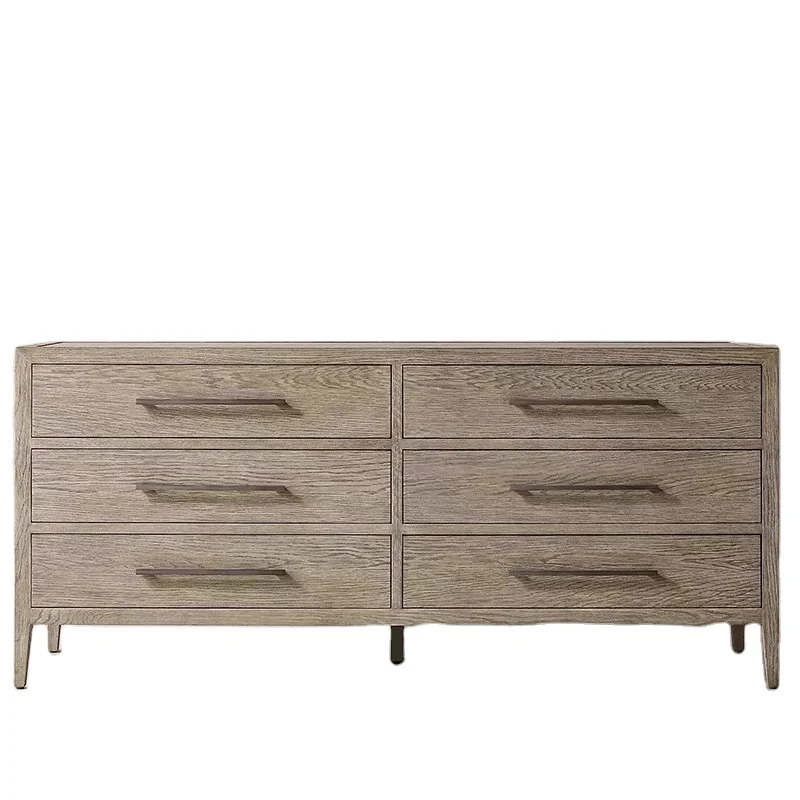 R black solid wood six-drawer cabinet, American country style antique and old side cabinet, suitable for living room