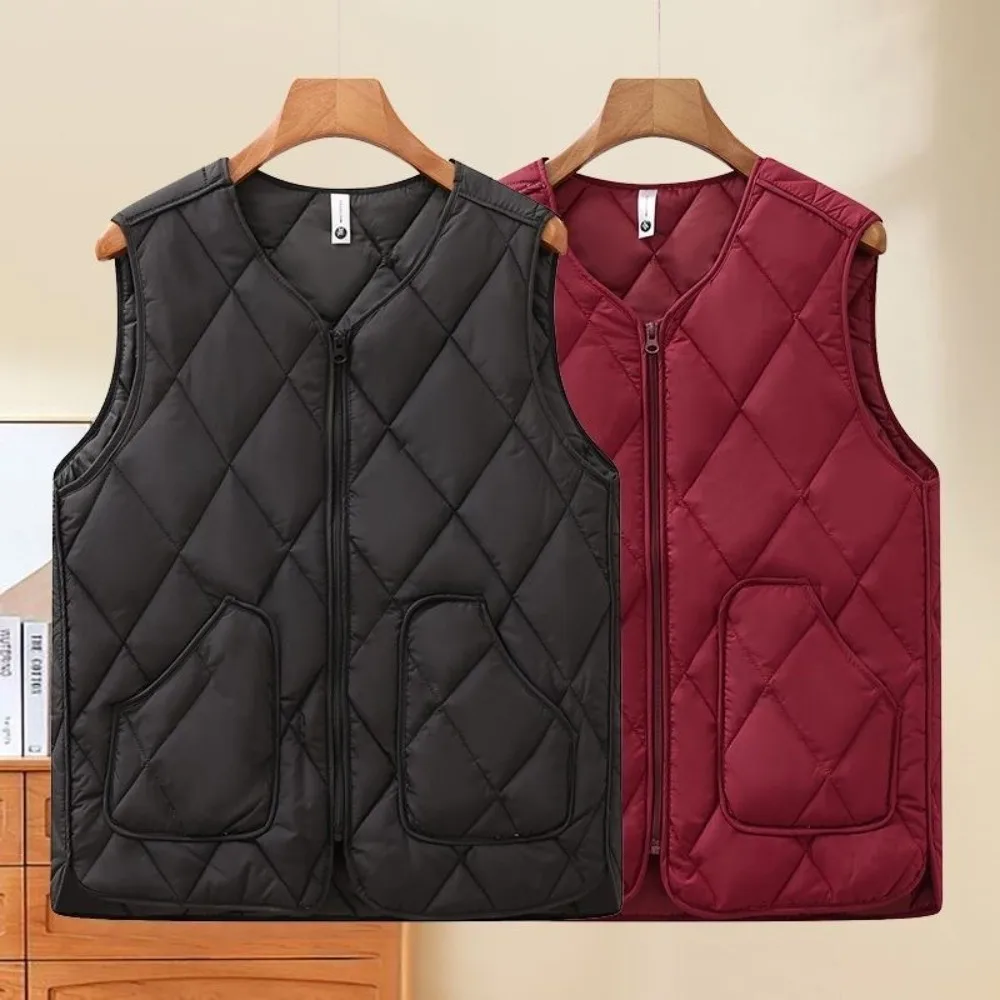 Loose Fit Zipper Closure Women's Vest Sleeveless Warm Cotton Fill Cotton Vest Plus Size Loose Waistcoat Autumn Winter