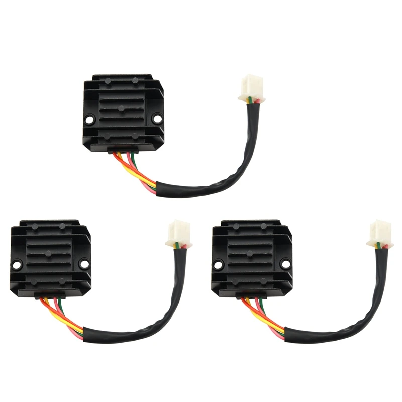 3X Motorcycle Voltage Regulator 4 Wires 4 Pins 12 Voltage Regulator Rectifier For 50-250CC Motorcycle (Black)-A99F