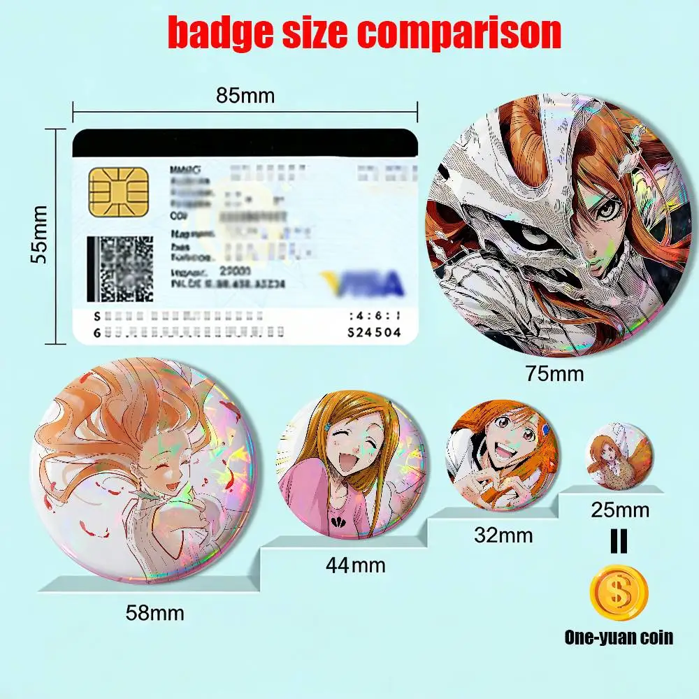 Animated Combat Orihime Inoue BLEACH Creative Round Badge Button Pin Bag Decor Fans Collection Friends Gift Brooch