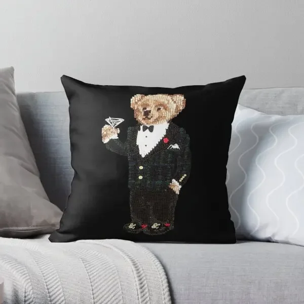 

Gentleman Bear Printing Throw Pillow Cover Throw Anime Comfort Soft Office Wedding Bedroom Cushion Pillows not include One Side