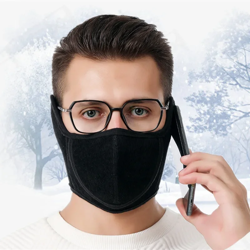Winter Half Face Mask Thermal Fleece Ear Mouth Cover Neck Warmer Windproof Breathable Cycling Mask Warm Skiing Hiking Headwear