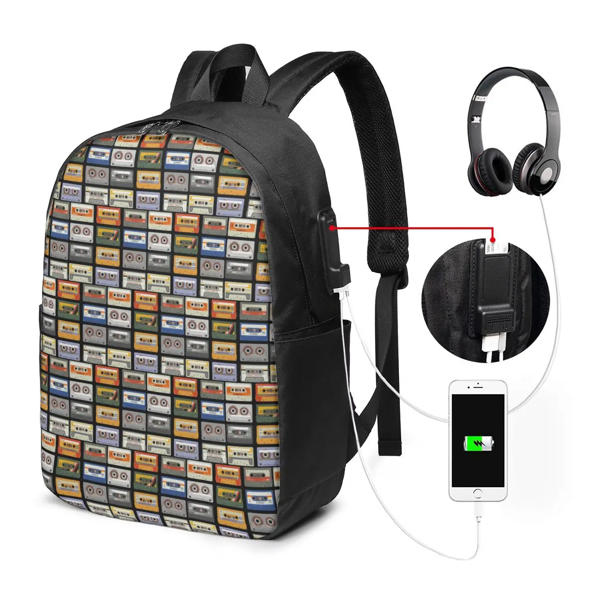 Vintage Old Style Cassette Tapes Backpack Travel Notebook Bag Computer College Student School Bag Laptop Shoulder Bags Men Women