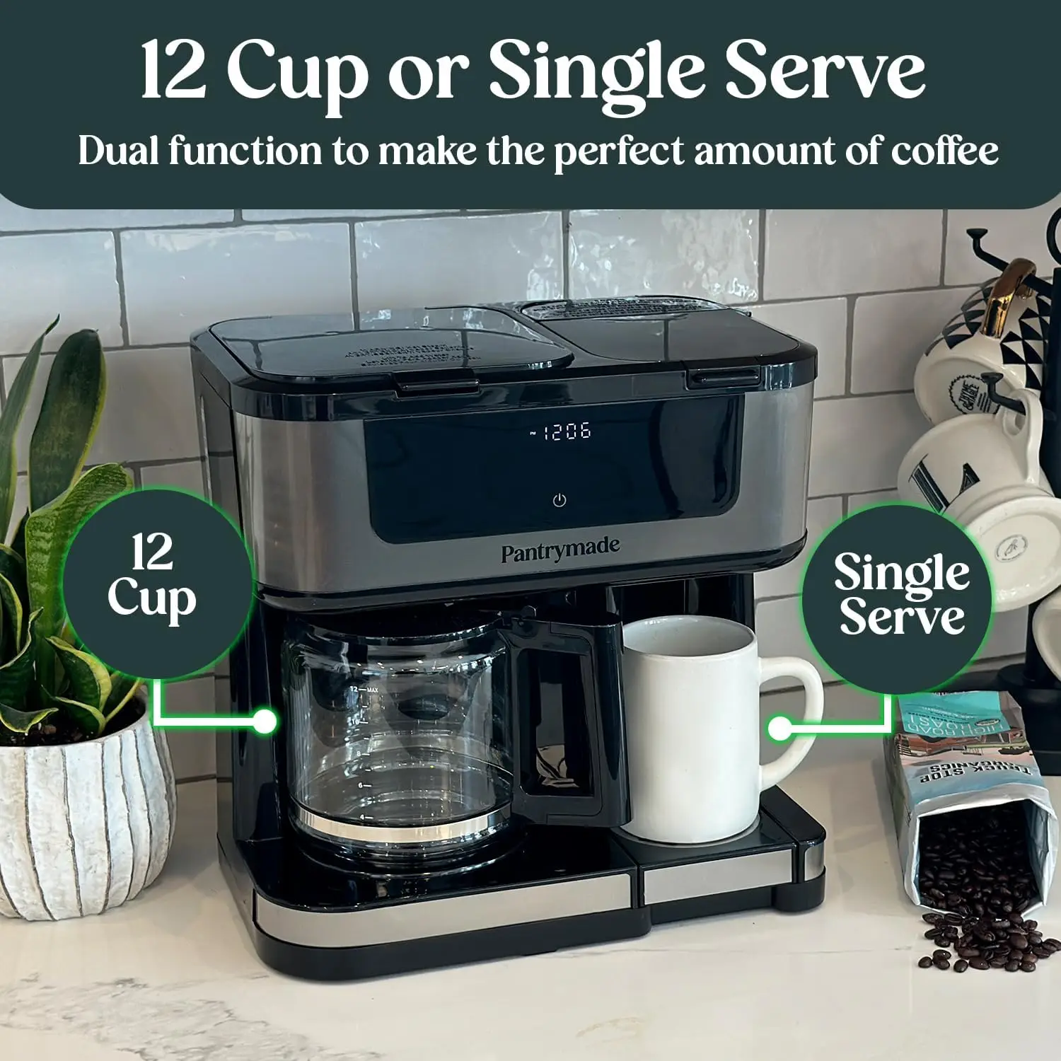 Dual Brew Coffee Maker | 12 Cup Glass Carafe & Single Serve K-Cup Combo | Programmable Touchscreen Coffee Machine for Ground Cof