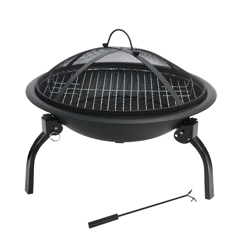 

Free installation round brazier outdoor portable barbecue grill folding grill fire pit heating furnace