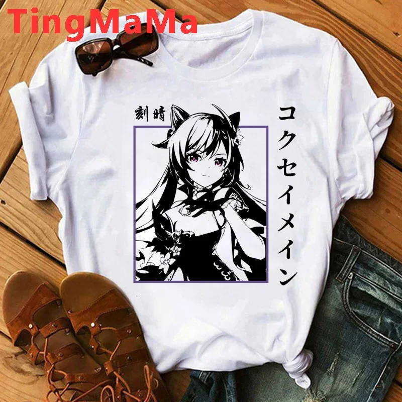 Genshin Impact Hu Tao Xiao Kaedehara Kazuha Top Tees Male White T Shirt Vintage Graphic Tees Women Tshirt  Harajuku