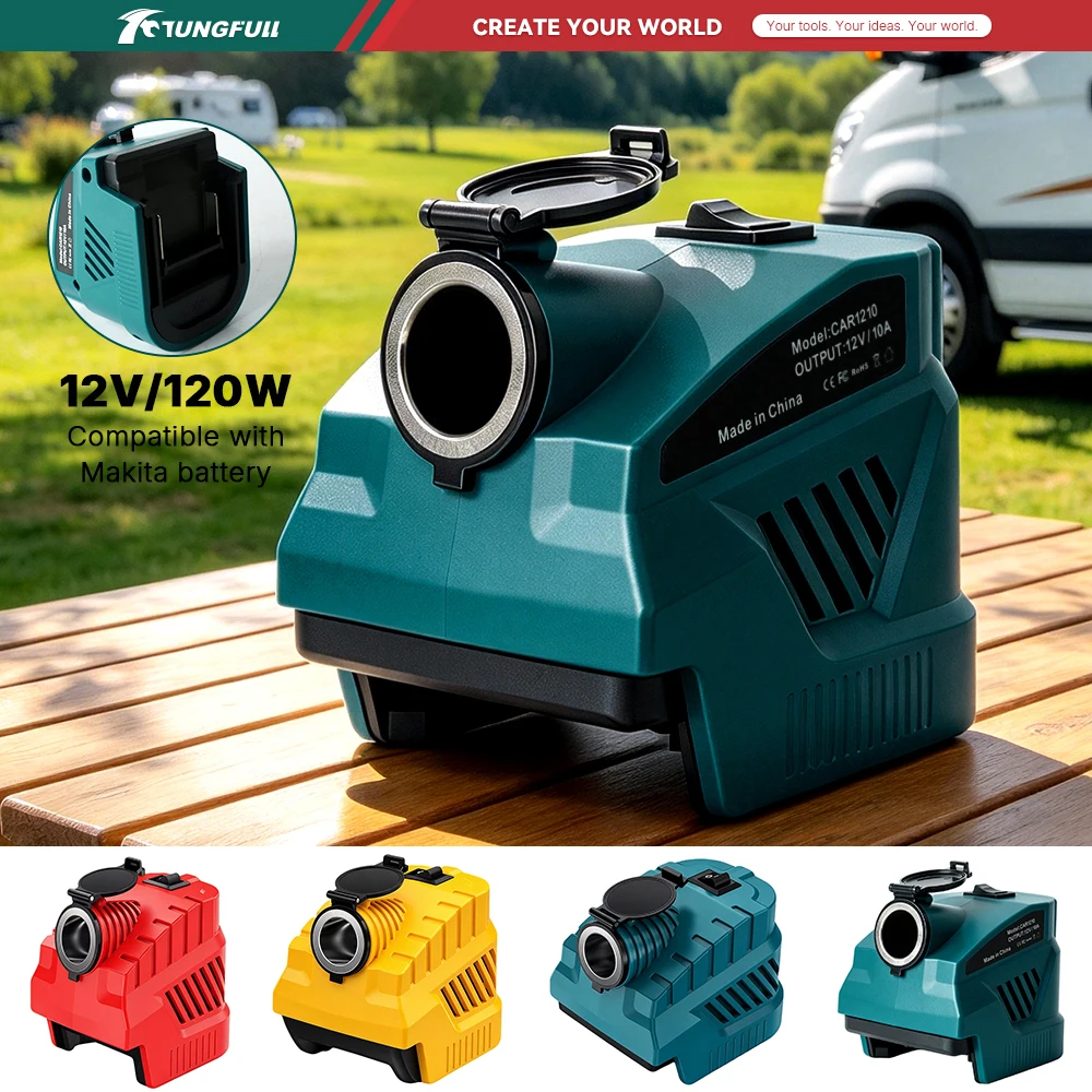 For Makita/DeWalt/Milwaukee 18/20V Batteries with USB&Type-C Port Cigarette Lighter DC 12V Step-Down Regulated Converter for DIY