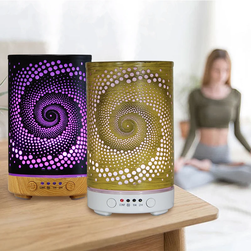 100 مللي مرطب ضباب بارد بالموجات فوق الصوتية زيت طبيعي الناشر غرفة التحكم في الرطوبة إيقاف تلقائي مع أضواء ليلية LED