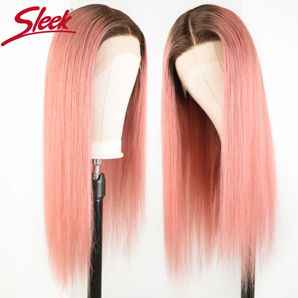 

Pink Colored Human Hair Wigs For Women 26 Inch Pink Straight Lace Front Wigs With Black Roots 13X6X1 Short Bob Brazilian Wigs