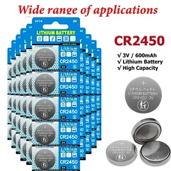 5-100Pack CR2450 3V 580mAh Lithium Battery DL2450 BR2450 KCR2450 LM2450 for Car Key Remote Control Watch Coin Cells