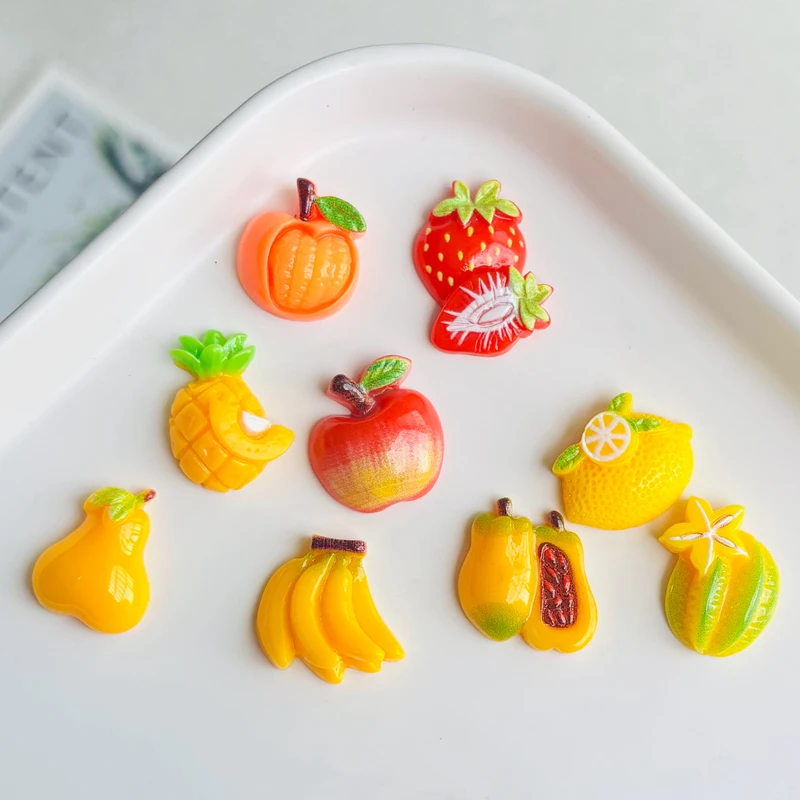 10 Pcs New Cartoon Bright Faced Simulated Fruit Jewelry Series Resin Flat Back Scrapbook DIY Jewelry Decor Crafts A101