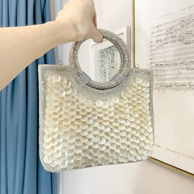 DOYUTIG Indian Handmade Heavy Industry Bead Handbag Embroidered Rhinestone Pearl Diagonal Totes Women's Wedding Party Bag N013