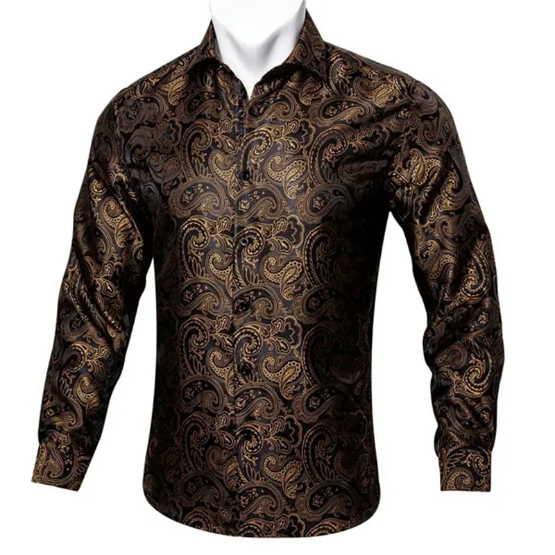 New 2024 Stylish Comfortable Burgundy 3D Printed Shirt Men's Long Sleeve Athleisure Flower Shirt Men's Slim Fit Dress Shirt Top
