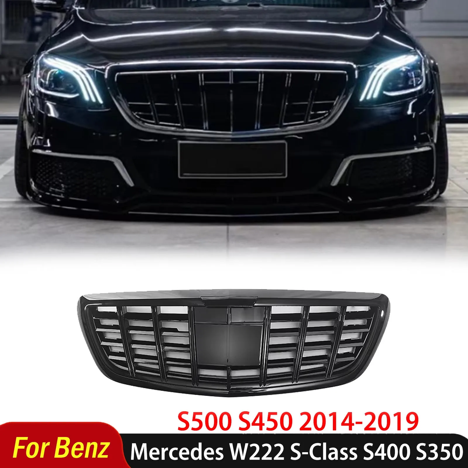 For Mercedes-Benz W222 S-Class S400 S350 S500 S450 2014-2019 Brabus Style Front Racing Grill Facelift Grilles Upper Grille