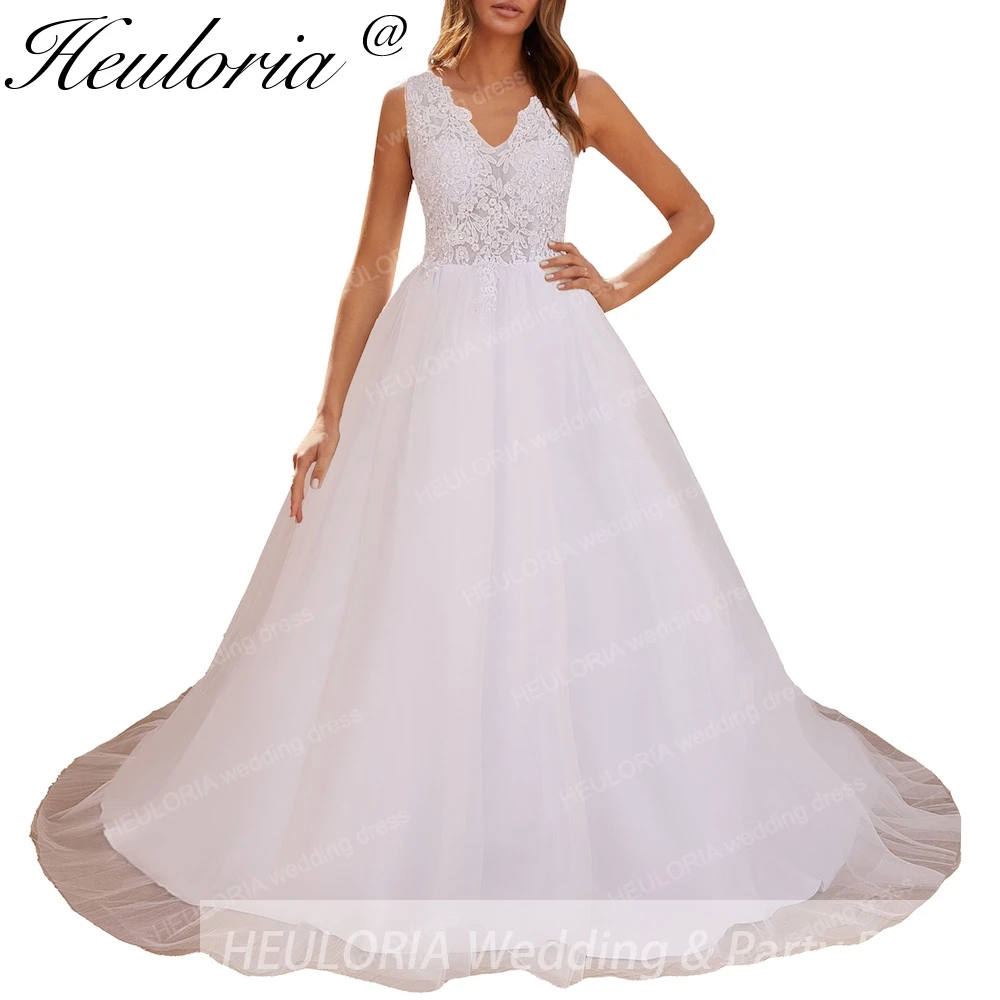 

Women's lace beading V neck sleeveless wedding dress A line Robe De Mariee Wedding Bride Dress