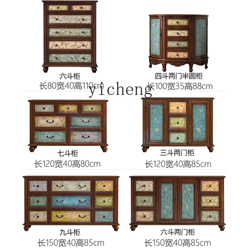 TQH Entrance Cabinet Solid Wood Retro Painted Partition Cabinet European Living Room Aisle Wall Entry Cabinet