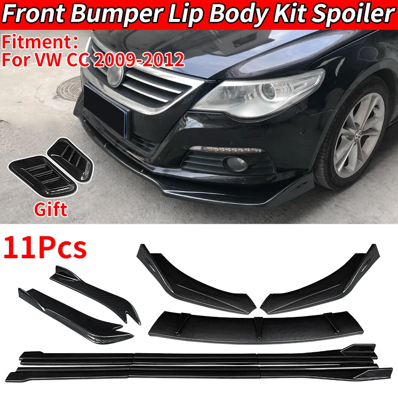 For Volkswagen Passat CC 2009-2012 Car Front Bumper Splitters Lip Body Kit Spoiler Side Skirts Extensions Rear Wrap Angle ABS