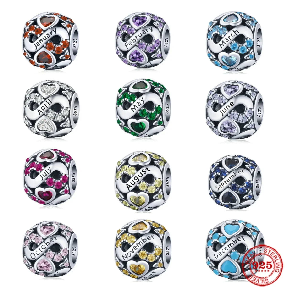 

Lucky Colorful Birthday Stone 925 Silver Charm Bead for December Suitable Bracelet Original Jewelry DIY Women's Birthday Gift