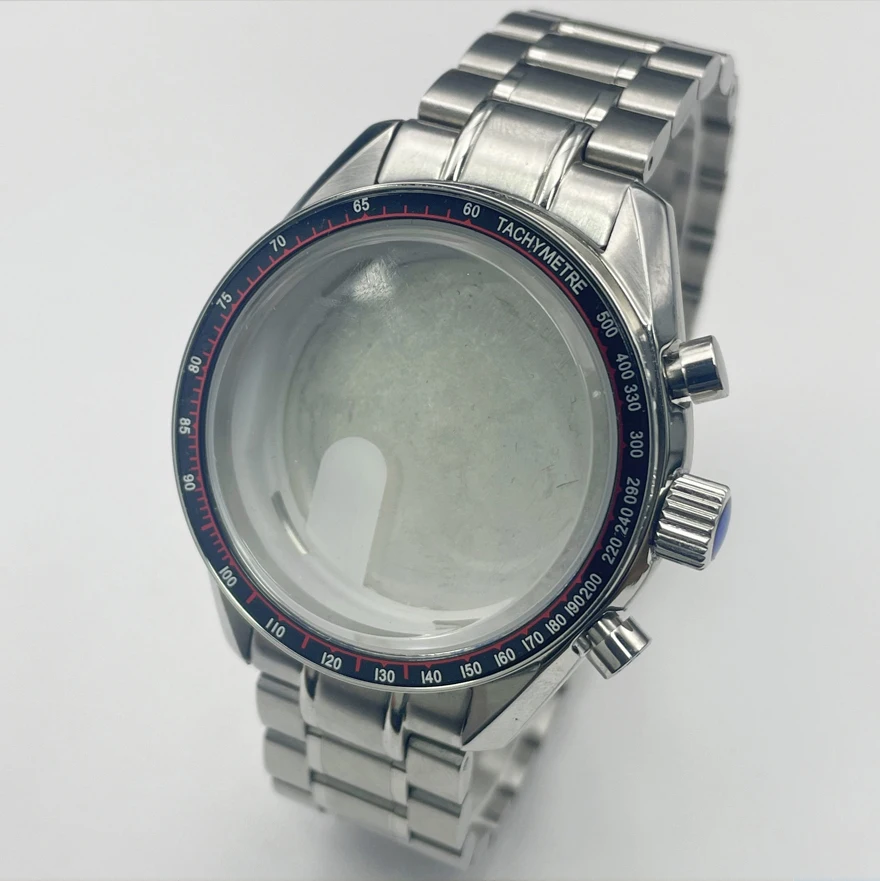 40mm Stainless Steel VK63 Man Watch Case Strap Moon Back Cover Set for Chronograph VK63 Movement Fit 32.5mm Dial Watch Parts