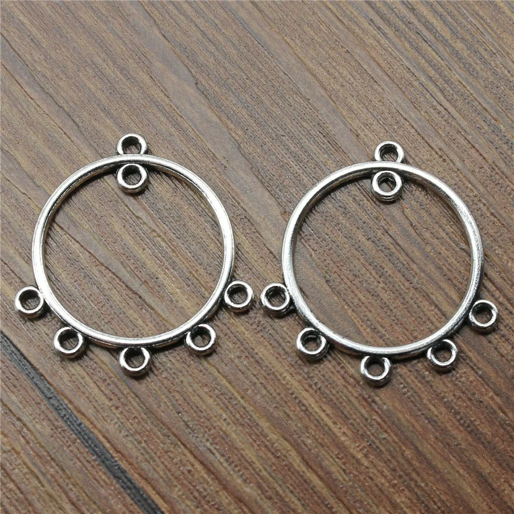 WYSIWYG 10pcs 30x28mm Round Earrings Connector For Earring Making Antique Silver Color Round Earrings Connector Charm Finding