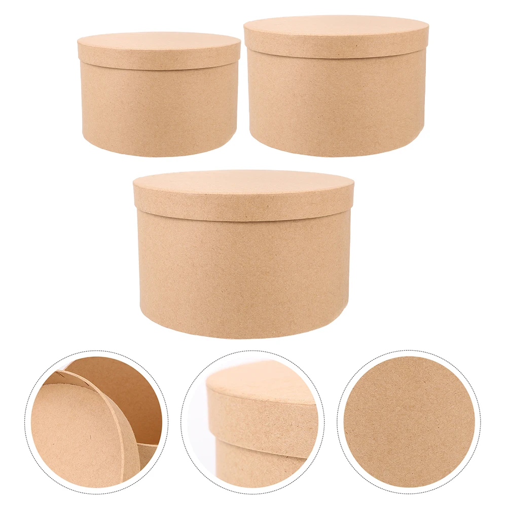 

3pcs Kraft Paper Boxes Round Cookie Candy Storage Containers Lids Durable Recyclable Chocolate Wedding Party Favor Packaging Box