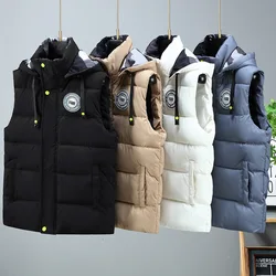 Autumn Winter Men Hooded Vests Thicken Warm Cotton Waistcoat Sleeveless Jackets Solid Color Coats Male Casual Zipper Outerwear